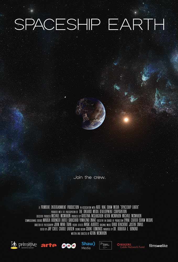 Official poster for Spaceship Earth: the Earth and sun suspended against a starfield and blue nebula, with the tagline 'Join the crew.'